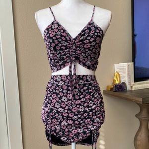 J for Justify 2Pc Floral Ruched Strappy Top & Mini Skirt Set